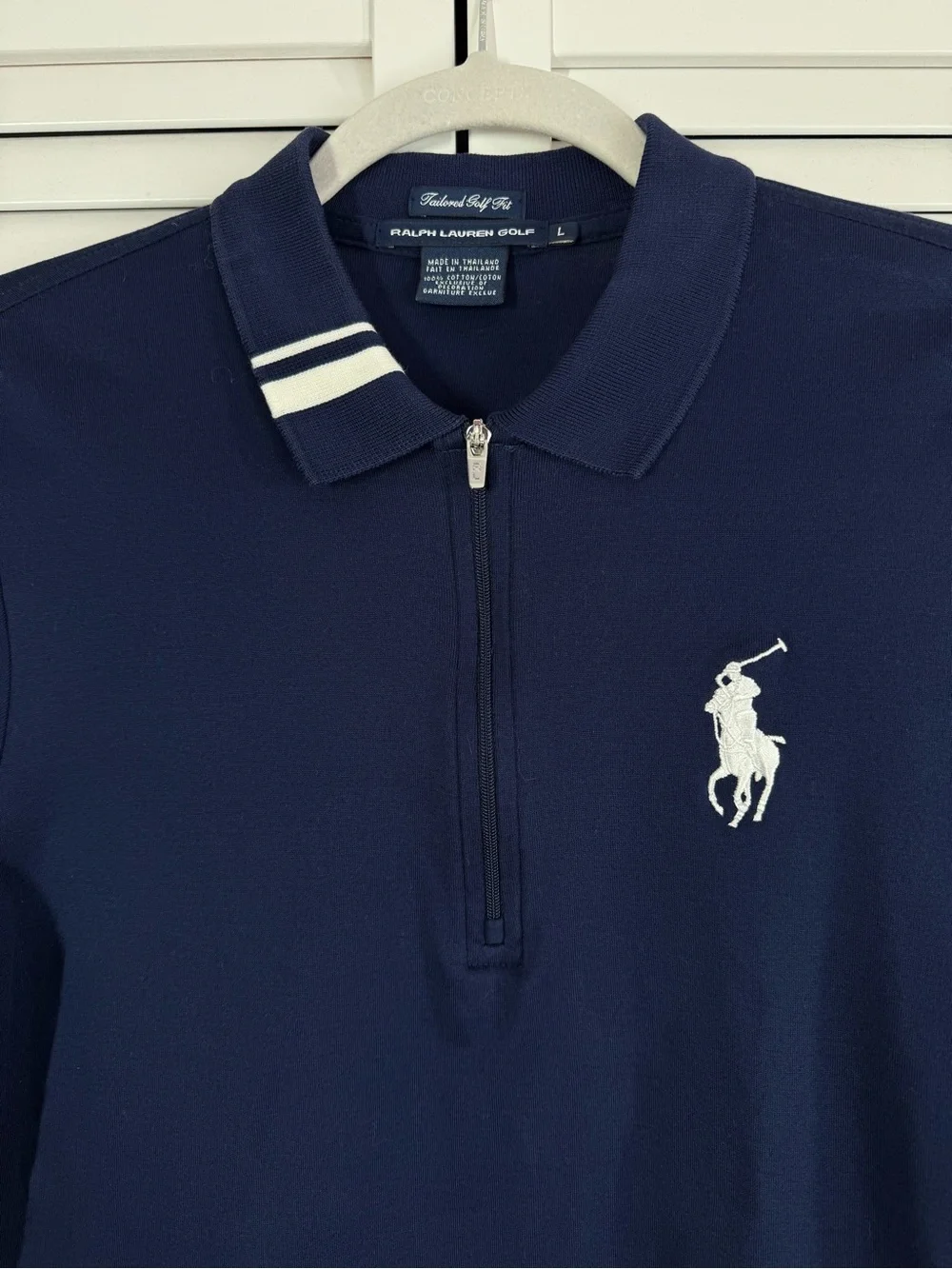 Ralph Lauren Golf Tailored Zipper Polo Shirt Tee Fit Big Pony Logo Navy Large - Picture 4 of 7